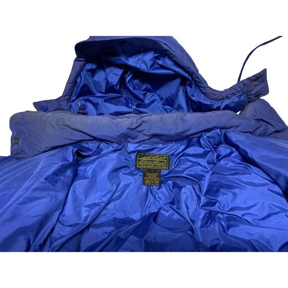 Eddie Bauer Goose Down Duffle Coat Full Length Parka Hooded Blue Large Womens - Picture 9 of 9